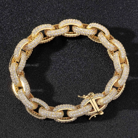 Herren Hip Hop Iced Out Panzerarmband Kupfer Mikro-Pavé Zirkonia Mutige Persönlichkeit Mode Streetwear Schmuck Geschenk