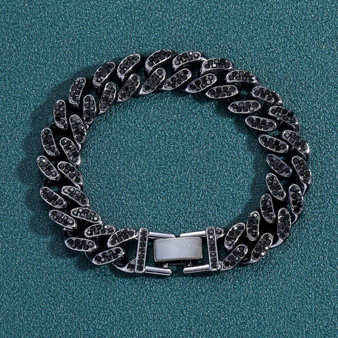 Bracciale Cuban Link Hip Hop da Uomo Iced Out in Lega con Strass Catena Spessa Gioielli alla Moda Streetwear Regalo