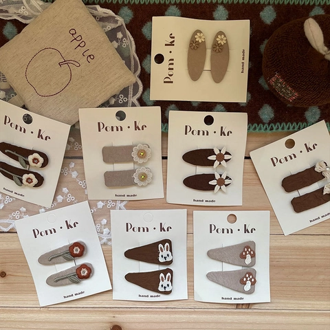 Barrettes à Cheveux Brodées de Style Coréen Enfants Vintage Forêt Fleurs Animaux Épingles en Tissu Accessoire Fille