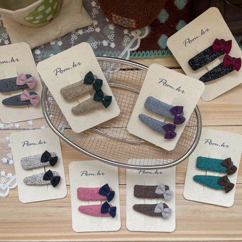 Barrettes à Cheveux Coréennes en Tissu Nœud Papillon Ensemble de Clips en Tweed pour Enfants Filles Accessoires de Coiffure
