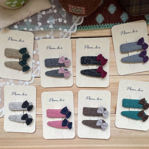 Barrettes à Cheveux Coréennes en Tissu Nœud Papillon Ensemble de Clips en Tweed pour Enfants Filles Accessoires de Coiffure