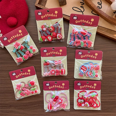 Set di Fermagli per Capelli ed Elastici per Bambini in Stile Coreano Motivo a Quadretti Frutta Orso Accessori per Capelli
