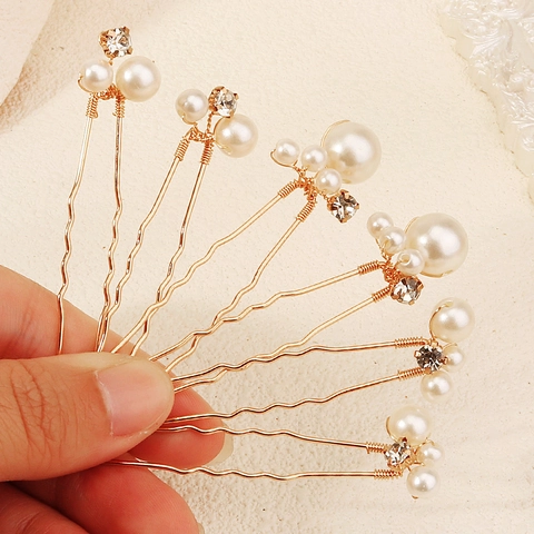 Forcine per Capelli Sposa Vintage a Forma di U in Lega d'Oro con Strass e Perle Artificiali per Matrimonio Gioielli per Capelli Eleganti