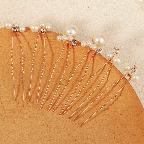 Forcine per Capelli Sposa Vintage a Forma di U in Lega d'Oro con Strass e Perle Artificiali per Matrimonio Gioielli per Capelli Eleganti