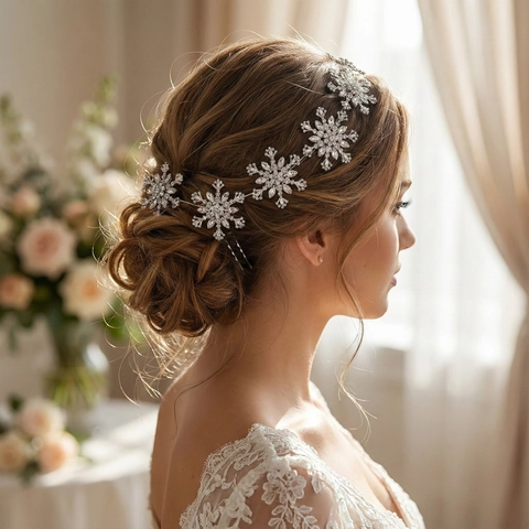 Sparkling Snowflake Bridal Headband Silver Alloy Rhinestone Hair Band Accessory For Christmas Wedding Styling Women Jewelry