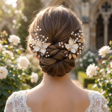 Set di Fermagli per Capelli a Forma di Fiore e Foglia in Acrilico Fatti a Mano Vintage Elegante Gioielli Matrimonio