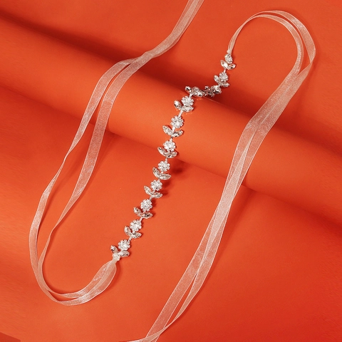 Lussuosa Fascia da Sposa con Fiori di Strass in Lega di Cristallo a Foglia con Nastro di Organza per Matrimonio Festa Donna Accessori per Capelli