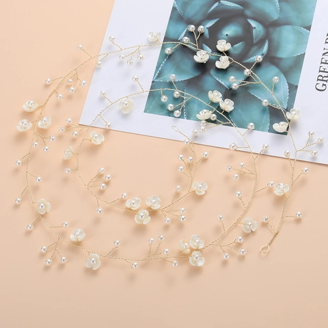 Fascia per Capelli da Sposa in Stile Coreano Fatta a Mano con Fiori e Perle Artificiali Filo d'Oro Intrecciato per Matrimonio Donna