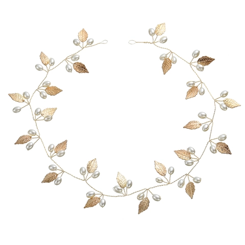Tralcio per Capelli da Sposa in Lega a Foglia Fatto a Mano Con Perle Artificiali Accessorio per Capelli Mori Style Minimalista