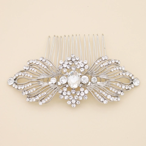 Peigne à Cheveux de Mariée Vintage en Alliage d'Argent avec Fleurs en Strass pour Femmes Mariage Fête Accessoire de Cheveux Luxueux