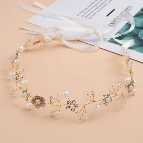 Fascia per Capelli da Sposa Artigianale Fiore di Cristallo Copricapo da Sposa Oro Argento Perle Artificiali Strass per Donna Gioielli