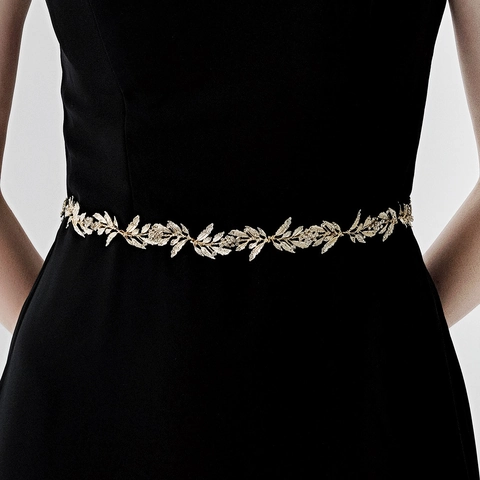 Eleganter Blattmotiv Strass Hochzeitsgürtel Für Damen Gold Silber Legierung Taillenkette Mit Band Für Brautkleid Party Zubehör