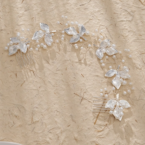Pettine Per Capelli Da Sposa Con Künstliche Perle Intrecciato A Mano Foglie In Lega Oro Argento Accessori Per Capelli Matrimonio Donna