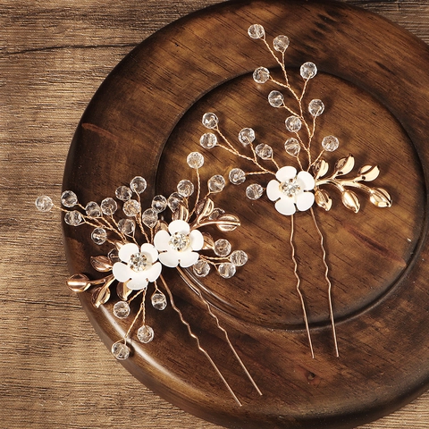 Forcine in Lega Fatte a Mano con Fiori in Strass Oro Matrimonio Forcine per Capelli Copricapo da Sposa Donna Eleganti Accessori Capelli
