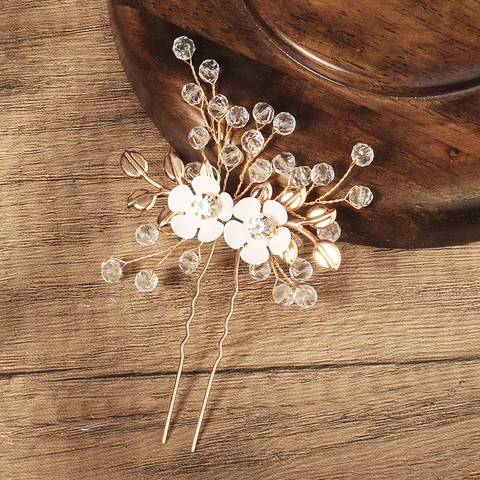 Forcine in Lega Fatte a Mano con Fiori in Strass Oro Matrimonio Forcine per Capelli Copricapo da Sposa Donna Eleganti Accessori Capelli