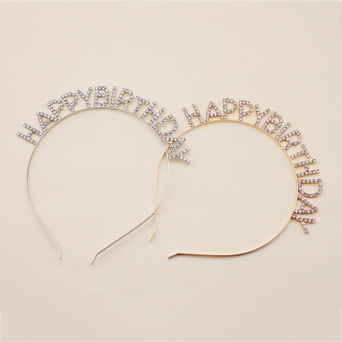 Strass Happy Birthday Buchstaben Tiara Haarreif Gold Silber Plattierte Legierung Party Haarschmuck Für Damen Kinder Geburtstag Dekoration