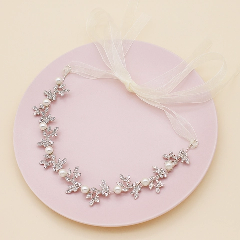 Elegante Vite per Capelli da Sposa in Lega d'Argento con Strass Luccicanti e Künstliche Perle Sintetiche Fascia Matrimonio Donna Gioielli