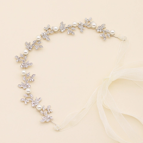 Elegante Vite per Capelli da Sposa in Lega d'Argento con Strass Luccicanti e Künstliche Perle Sintetiche Fascia Matrimonio Donna Gioielli