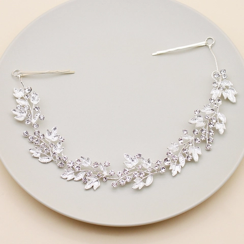 Vintage Silver Alloy Rhinestone Leaf Bridal Hair Band Elegant Wedding Flower Headpiece For Banquet Party Women Hair Accessories