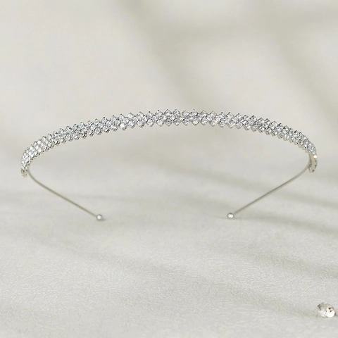 Cerchietto in Argento con Strass Minimalista Geometrico a Più File in Cristallo Sposa Fascia per Capelli Matrimonio Donna