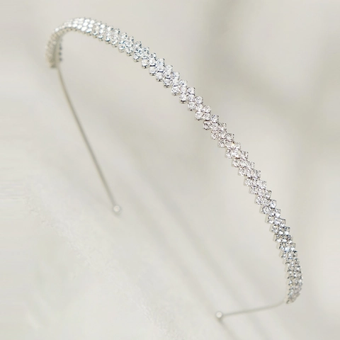 Cerchietto in Argento con Strass Minimalista Geometrico a Più File in Cristallo Sposa Fascia per Capelli Matrimonio Donna