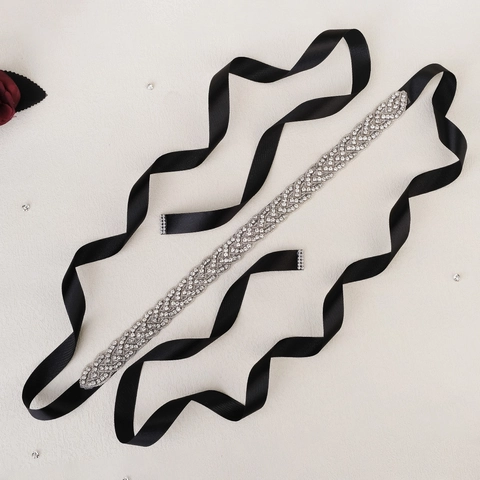 Elegant Wedding Bridal Rhinestone Sash Belt Handmade Inlaid Crystal Satin Ribbon Waist Band For Women Evening Party Dress Accessory