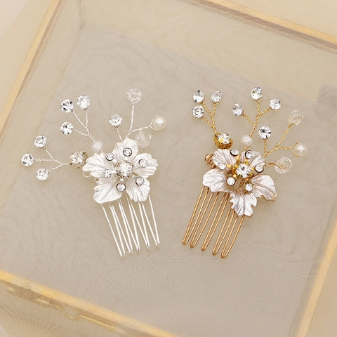 Pettine per Capelli da Sposa Floreale Fatto a Mano Con Strass e Perla Artificiale Elegante Accessorio per Capelli Matrimonio Donna