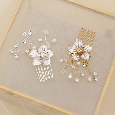 Pettine per Capelli da Sposa Floreale Fatto a Mano Con Strass e Perla Artificiale Elegante Accessorio per Capelli Matrimonio Donna