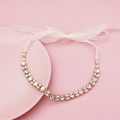 Fascia per Capelli da Sposa con Strass Vintage Elegante Cerchietto per Matrimonio Festa con Nastro Regolabile Accessori per Capelli Donna