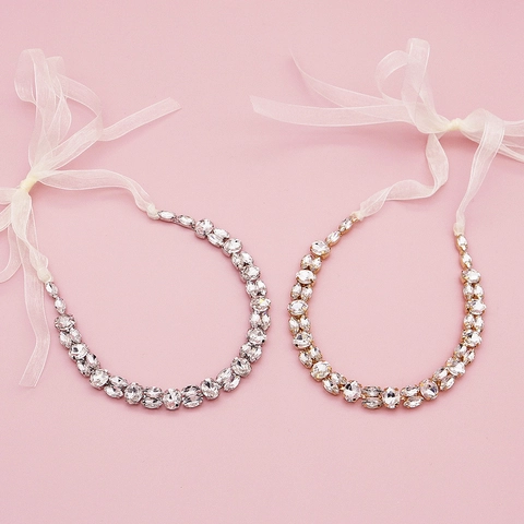 Fascia per Capelli da Sposa con Strass Vintage Elegante Cerchietto per Matrimonio Festa con Nastro Regolabile Accessori per Capelli Donna