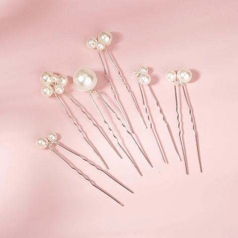 Simple Artificial Pearl U-Shaped Hair Pins Silver Alloy Hair Forks Bridal Wedding Bun Hairstyles Hair Sticks For Women
