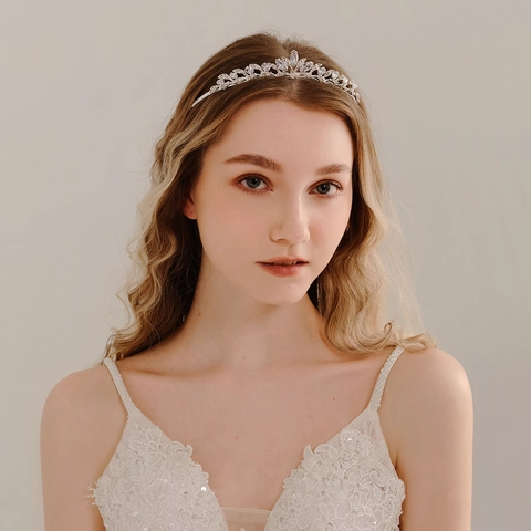 Elegant Silver Zinc Alloy Rhinestone Bridal Tiara Crown Retro Floral Leaf Headband For Women Wedding Party Prom Headwear Accessories