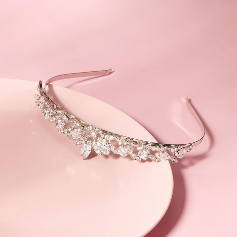Elegant Silver Zinc Alloy Rhinestone Bridal Tiara Crown Retro Floral Leaf Headband For Women Wedding Party Prom Headwear Accessories