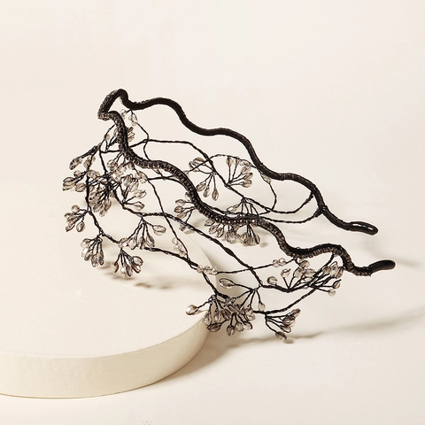 Vintage Handmade Branch Crystal Beaded Bridal Tiara Forest Style Alloy Rhinestone Woven Headband Wedding Banquet Women Jewelry