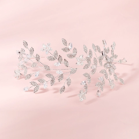Baroque Luxury Bridal Headband Silver Copper Wire Zirconia Rhinestone Flower Leaf Hair Band Wedding Party Accessory For Women