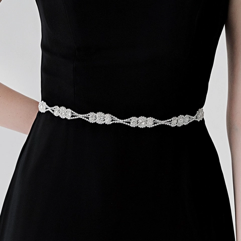Eleganter Brautgürtel Mit Strasssteinen Hochzeitskleid Schärpe Silber Kristall Blume Verstellbare Satinband Taillenkette Damen Schmuck