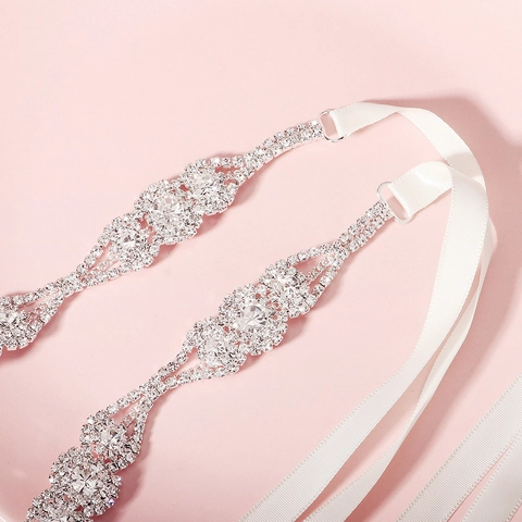 Eleganter Brautgürtel Mit Strasssteinen Hochzeitskleid Schärpe Silber Kristall Blume Verstellbare Satinband Taillenkette Damen Schmuck