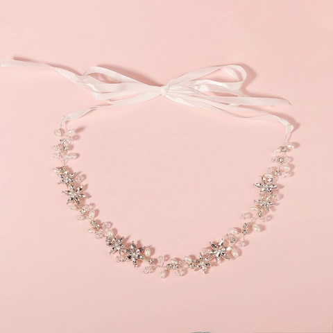 Fascia Sposa Fatta a Mano Con Perle Artificiali e Strass Filo d'Argento Fiore Accessori per Capelli Matrimonio per Donna Festa