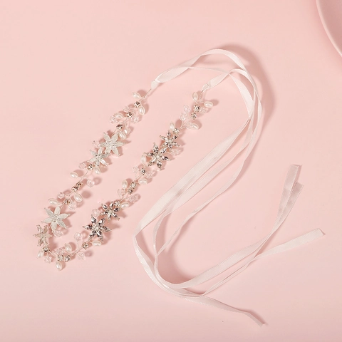 Fascia Sposa Fatta a Mano Con Perle Artificiali e Strass Filo d'Argento Fiore Accessori per Capelli Matrimonio per Donna Festa