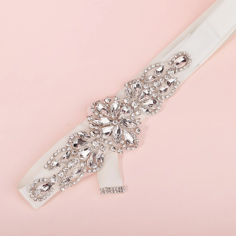 Luxurious Bridal Sash Wedding Belt With Rhinestone Flower Applique Satin Ribbon Hand Sewn Accessory For Women Bride Jewelry