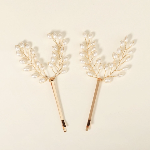 Fermaglio per Capelli con Künstliche Perle Fatto a Mano per Donna Vintage Francese Ramo di Foglia Oro Forcina Accessori per Capelli Sposa