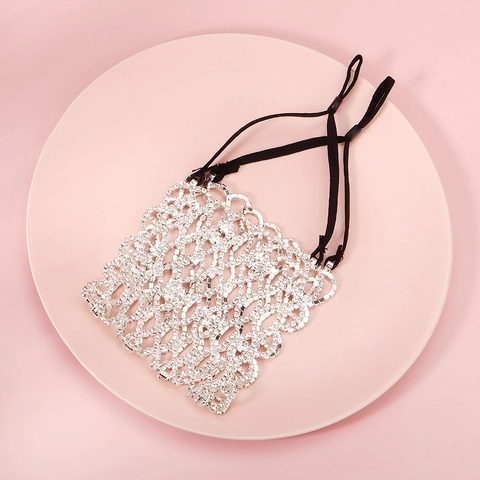 Máscara Decorativa de Malla de Strass Brillante para Mujer Joyería Facial para Club Nocturno Correa Ajustable Cubierta Plateada