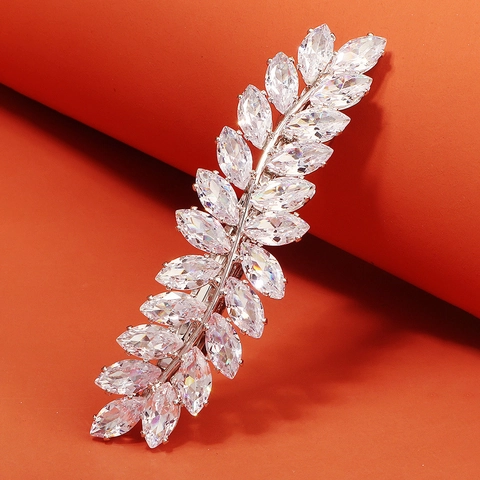 Pinza para el Cabello Estilo Coreano con Circonia Espiga de Trigo Hoja Elegante Aleación de Cobre Incrustado Circonia Pasador Boda Fiesta Joyas Decorativas para Mujeres