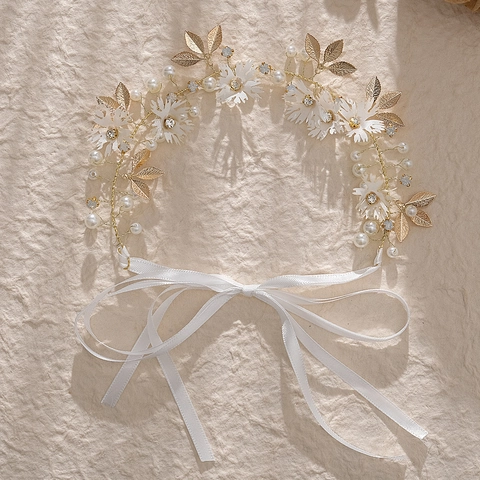 Cerchietto Sposa Fatto a Mano Vintage Stile Foresta Fiore Foglia Lega Filo Rame Imitazione Perla Artificial Strass Gioiello Capelli