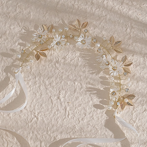 Cerchietto Sposa Fatto a Mano Vintage Stile Foresta Fiore Foglia Lega Filo Rame Imitazione Perla Artificial Strass Gioiello Capelli