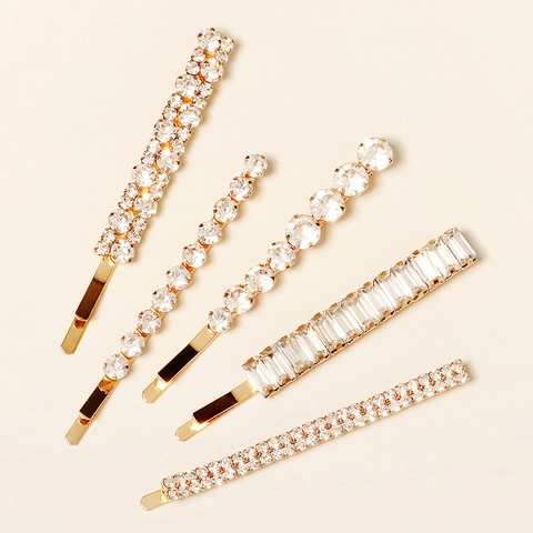 Geometrische Goud Legering Strass Schuifspeldjes Haarclips Voor Vrouwen Bruid Bruiloft Feest Haaraccessoires Collectie