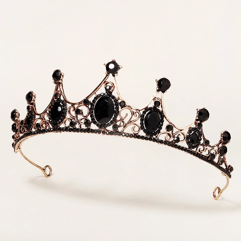 Couronne de Mariée Baroque Rétro Strass Noirs Alliage Gothique Halloween Diadème Pour Mariage Photographie Fête Accessoires Cheveux