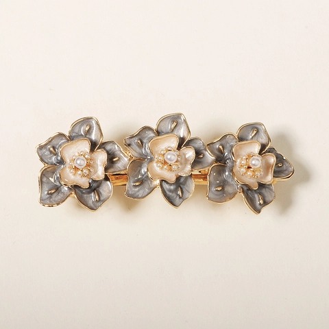 Fermaglio per Capelli Retrò a Forma di Fiore in Smalto Elegante Floreale Perla Artificial Lega a Molla Donna Sposa Matrimonio Gioielli
