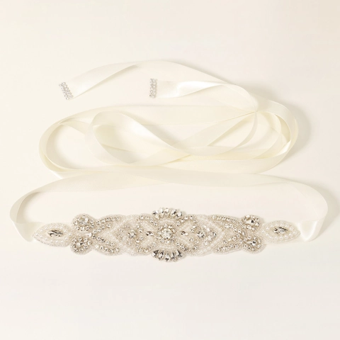 Luxury Bridal Sash Belt Rhinestone Imitation Artificial Pearl Hand Stitched Ribbon Waistband For Wedding Dress Party Women Accessory