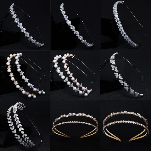 Diadema Nupcial de Zircón Elegante Chapado en Oro Plata Diamante de Imitación Hoja Flor Accesorio para el Cabello para Boda